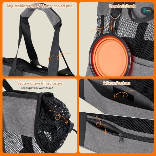 Ownpets XL Cat Dog Purse Carrier, Grey Breathable Mesh, Fits 20lbs - Image 5