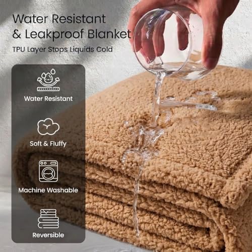 Waterproof Brown Dog Throw Blanket for Pet Couch Puppy Blankets Cover Fluffy Jacquard Fleece Leakproof Blankets Dark Color Sofa Couch Covers Mats Warm Washable-Camel,S - Image 2