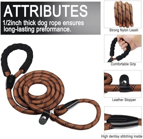 Dog Leash, 6 FT Heavy Duty Dog Leashes with Comfortable Padded Handle,Brown - Image 2
