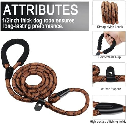 Dog Leash, 6 FT Heavy Duty Dog Leashes with Comfortable Padded Handle,Brown - Image 2