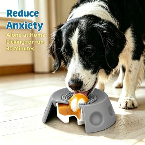 Dog Licking Bowl with Rolling Ball, Food Grade Silicone Slow Feeder, Anti-Slip Anxiety Relief Interactive Bowl for Dogs & Cats（Gray） - Image 2