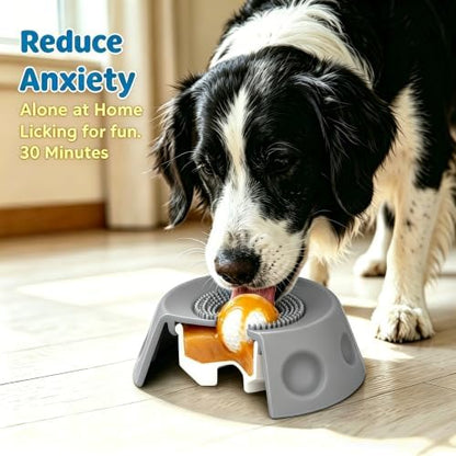 Dog Licking Bowl with Rolling Ball, Food Grade Silicone Slow Feeder, Anti-Slip Anxiety Relief Interactive Bowl for Dogs & Cats（Gray） - Image 2