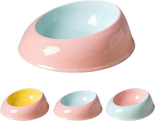 15° Inclined Cat Bowl Optimal Neck Support, Effortless Eating 6.89-Inch Wide and 2.05-Inch Tall Saucer with 7.04-Ounce Capacity Pet Bowl for Cats and Small Dogs（Blue Pink）