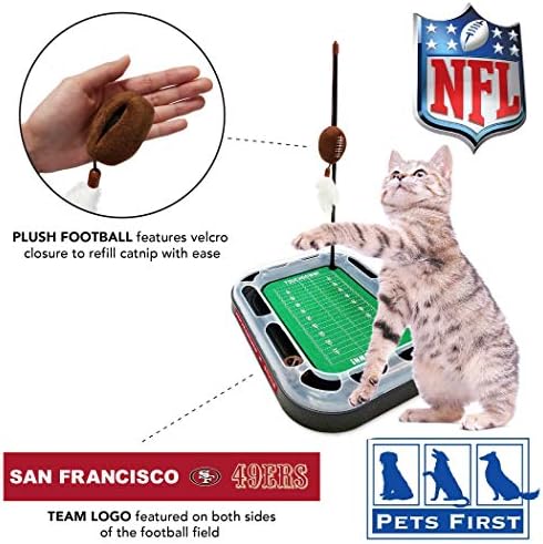 Pets First Cute Cat Toy SAN Francisco 49ERS Football Field CAT Scratcher Toy, Catnip Filled Plush Football Toy & Feather Cat Toy Hanging with Jingle Bell Interactive Ball Cat Chasing 5in1 Kitty Toy - Image 2