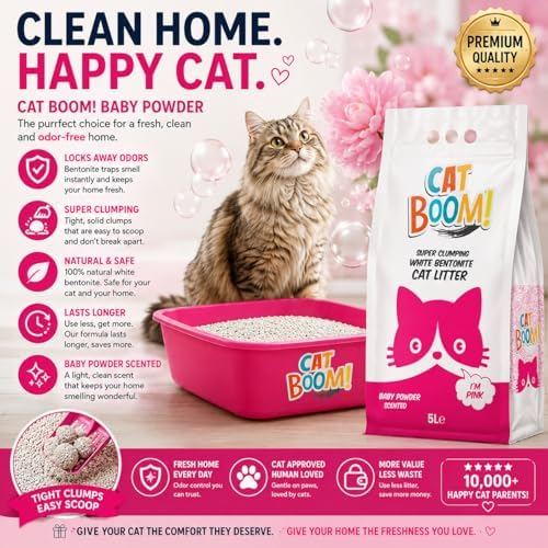 CatBoom Premium White Bentonite Clumping Clay Cat Litter Baby Powder| Super Absorbent Fine Granule Kitty Supplies | 99.5% Dust Free Multi-Cat Formula | Low Tracking Paw-Friendly 9.3 lb - Image 2