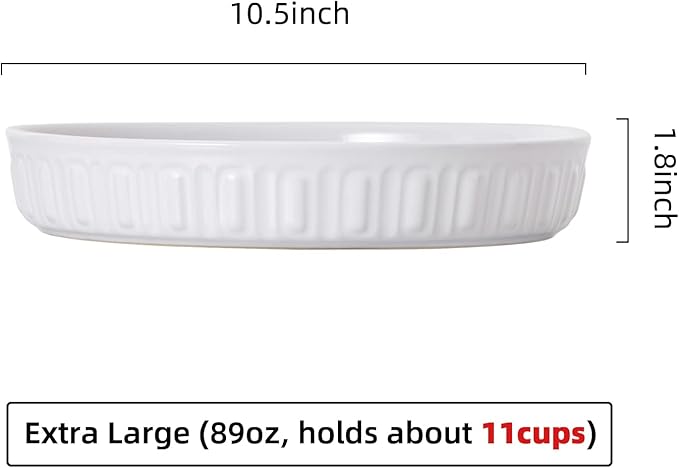 Fun Elements Shallow Dog Bowls, 10.5" Ceramic Large Food Plate for Small, Medium and Large Breeds, Non-Slip, Flat and Wide, Dishwasher Safe, Suitable for Dogs and Cats (White)