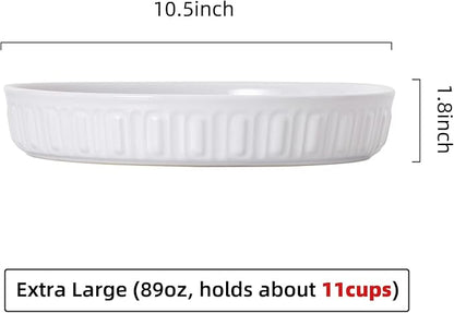 Fun Elements Shallow Dog Bowls, 10.5" Ceramic Large Food Plate for Small, Medium and Large Breeds, Non-Slip, Flat and Wide, Dishwasher Safe, Suitable for Dogs and Cats (White)