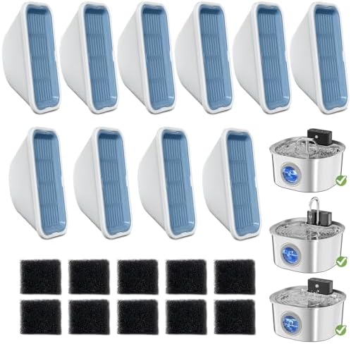 20 Pack Replacement Cat Water Fountain Filters for 108oz/3.2L Stainless Steel Pet Water Fountain 309A/309B/309C, 10 Filters and 10 Pre-Filter Sponges by Unknown