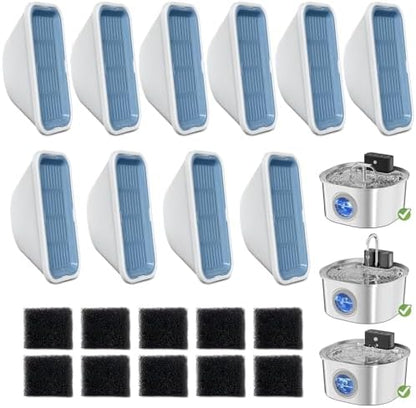 20 Pack Replacement Cat Water Fountain Filters for 108oz/3.2L Stainless Steel Pet Water Fountain 309A/309B/309C, 10 Filters and 10 Pre-Filter Sponges by Unknown