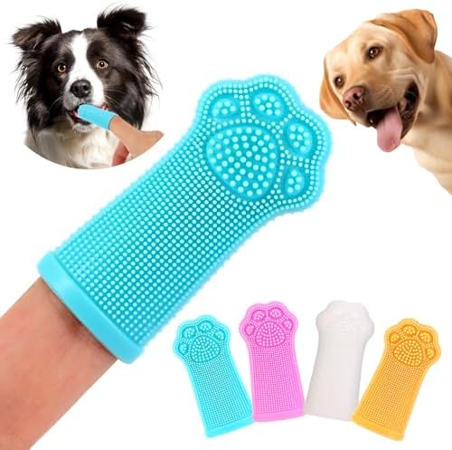 Dog Finger Toothbrush, 4-Pack Finger Toothbrush for Dogs, Upgraded Pet Tooth Brushing Kit, A Fun Dog Teeth Cleaning Tool that Also Doubles as A Gum Massage, Suitable for Medium and Large Dogs. by DlnopeDirect