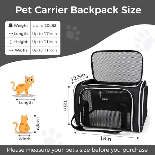 BAGLHER Pet Travel Carrier, Cat Carriers Dog Carrier for Small Medium Cats Dogs Puppies, Airline Approved Small Dog Carrier Soft Sided, Collapsible Puppy Carrier. Black - Image 2