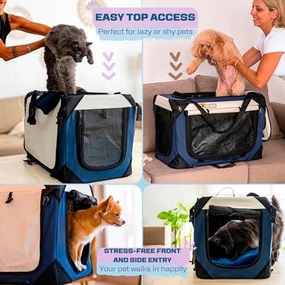 Large Cat & Small Dog Carrier, Soft-Sided 24"x16"x16", Supports 45 lbs, Privacy Windows, Plush Bed, Locking Zippers, Foldable Travel Crate for Home & Vet Visits - Image 5