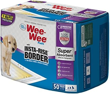 Four Paws Wee-Wee Super Absorbent Unscented Pee Pads for Dogs & Puppies with Insta-Rise Border, Leak-Proof Dog Housebreaking Potty Training Floor Protection, 22" x 23", 50 Count - Image 4