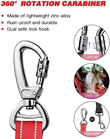 AUBELL Dog Seat Belt for Car,2 Pack Set 3-in-1 Dog Car Harness,Black+Red - Image 4