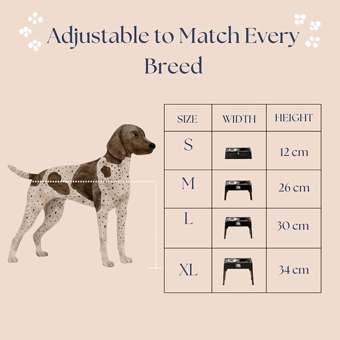 Adjustable Elevated Dog Bowls — Premium Stainless Steel, 4 Height Levels, Spill-Proof, No Tool Assemble, Foldable Feeding System for Dogs of Small, Medium, Large, and XLarge