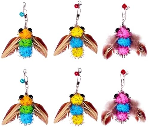 Cat Feather Toys,6 Pcs Coloful Artificial Insects Bees Refills,Cat Wand Attachment Toys for Kitten Cats Wand(6Pcs Bees by AINTE