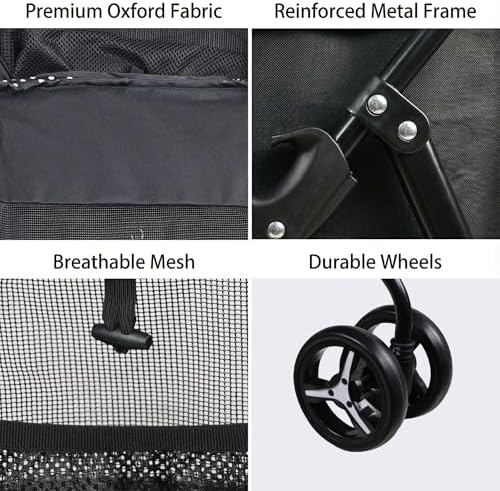 Small Polka Dot Pet Stroller - Small Dog/Cat Stroller, Pet Carrier with Wheels, Easy-Fold Compact Design, Multi-Pocket Storage, Waterproof Oxford Fabric for Pets Under 33 lbs - Image 5