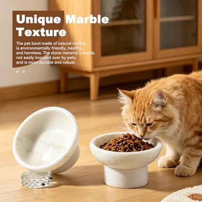 Karibiber Marble Elevated Cat Bowl, White Weighted Raised Cat Food & Water Bowl, Whisker-Friendly Stone Cat Dish with Non-Slip Stand, Heavy Water Bowls for Small Dog - Image 3