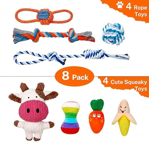 Toozey 8 Pack Small Dog Toys, Squeaky Plush Puppy Toys & Durable Rope Toys - Image 4