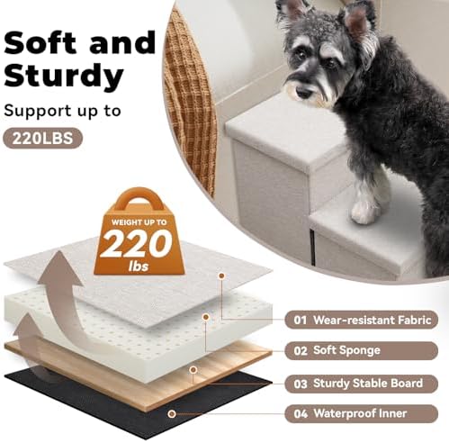 Zerbuger Dog Stairs with Storage, Beige 4 Steps Dog Ramp with Condo for Bed - Image 4