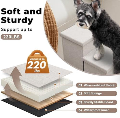Zerbuger Dog Stairs with Storage, Beige 4 Steps Dog Ramp with Condo for Bed - Image 4