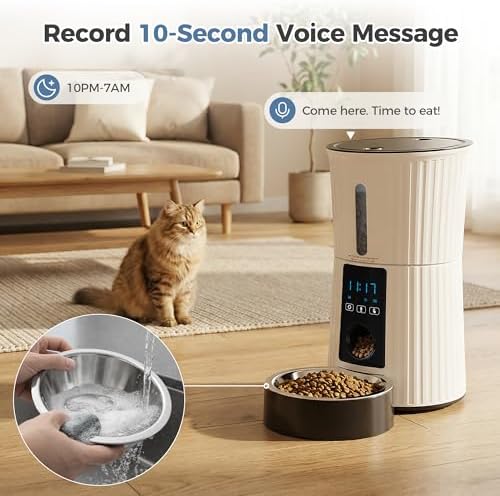 DUMOS 4L Automatic Cat Feeder, Dog Food Dispenser with APP Control, White - Image 6