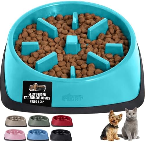 GORILLA GRIP® Patented Slow Feeder Dog Bowl, BPA Free, 1 Cup Turquoise by GorillaGrip