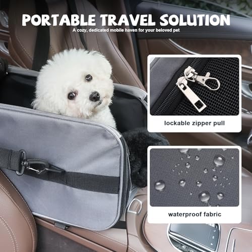 Center Console Dog Car Seat for Small Dogs,Dog Booster Car Seat with Safety Belt and Pockets,Portable Pet Armrest for Puppy Cat Under 13 lbs (Grey) - Image 6
