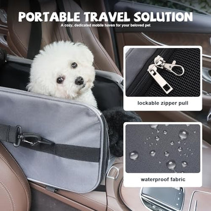 Center Console Dog Car Seat for Small Dogs,Dog Booster Car Seat with Safety Belt and Pockets,Portable Pet Armrest for Puppy Cat Under 13 lbs (Grey) - Image 6
