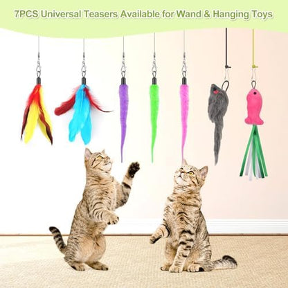 ChicWow Interactive Retractable Cat Wand & Hanging Toys for Cats - 2 Wands, 2 Hanging, 7 Teaser Cat Toys for Indoor Adult Cats Kitten, Includes Feather, Mouse, Fish, Worm, 1 Spare Elastic Rope - Image 6