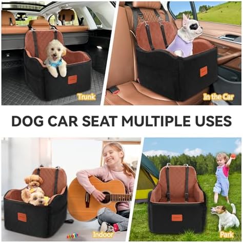 Dog Car Seats for Small/Medium Dogs, Memory Foam Dog Booster Seat for Dogs up to 35 lbs, Travel Safety Pet Car Seat with Washable Removable Cover and Storage Pockets (Black/Brown, Medium) - Image 6