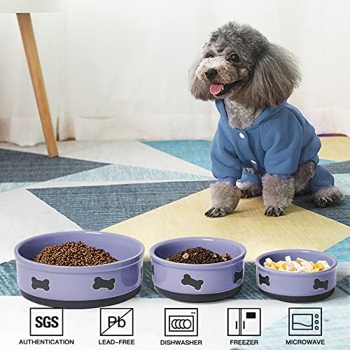 Sweejar Ceramic Dog Bowls with Bone Pattern, Dog Food Dish for Small Dogs, Porcelain Pet Bowl for Water 16 Fl Oz (Purple) - Image 2