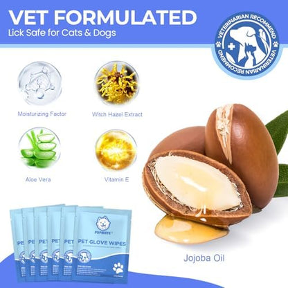 Pet Cleaning Glove Wipes for Dogs & Cats, Hypoallergenic Deodorizing Disposable No-Rinse Grooming Wipes, Extra Thick Bathing Wipes,Perfect for Pet Dry Cleaning,Daily Care and Travel,6 pcs - Image 2