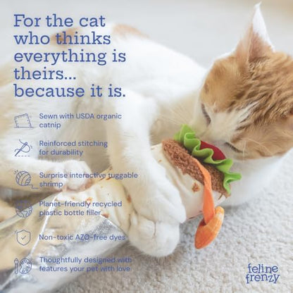 P.L.A.Y. Cute Cat Toys - Feline Frenzy Interactive Kicker Toy, Burrito Food Themed Catnip Filled Toy, Great for Adult Cats and Kittens - Double Stitched, Recycled Materials, Crinkles (Shrimp Purrito) - Image 4