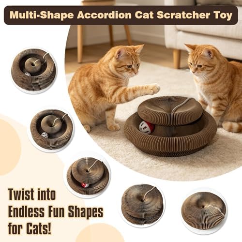 2-Pack Cat Pad Scratcher Toys, Magic Organ Cat Toy & Kitty Curls Cat Toy, Interactive Cardboard Cat Scratching Board with Bell Balls, Corrugated Scratcher for Indoor Cats, Furniture Protection - Image 4