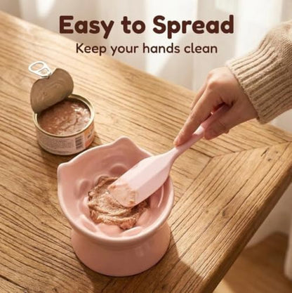 3Pcs Ceramic Cat Slow Feeder with Spoon, Raised Slow Feeder Cat Bowl, Raised Puzzle Feeder, Elevated Food Bowl, Anti Vomiting and Whisker Friendly, Non-Toxic (Pink) - Image 4