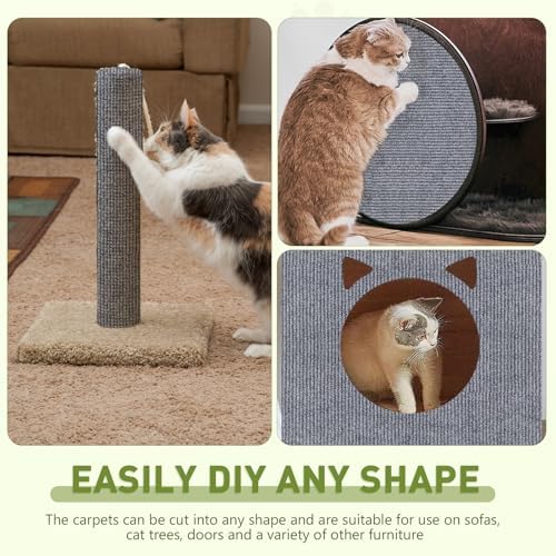 Cat Scratch Furniture Protector for Couch, Wall & Door Guard, Trimmable Self-Adhesive Scratch Pad, DIY Climbing Mat, Deterrent, Scratching Post Replacement (39.4''x15.8'', Light Gray) - Image 4