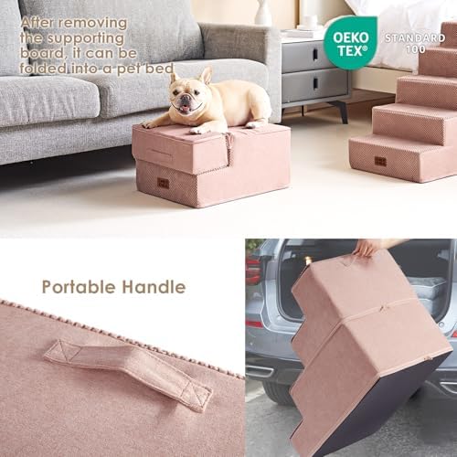 EHEYCIGA Dog Stairs for Small Dogs 13.5" H, 3-Step Dog Steps for Cats, Pink - Image 5