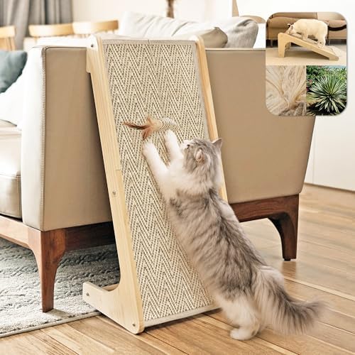 PETKARAY Cat Scratcher, Sisal Scratching Ramp, L Shape Cat Scratch Pad for Indoor Cats, Wall Furniture Protector Large Size by PETKARAY