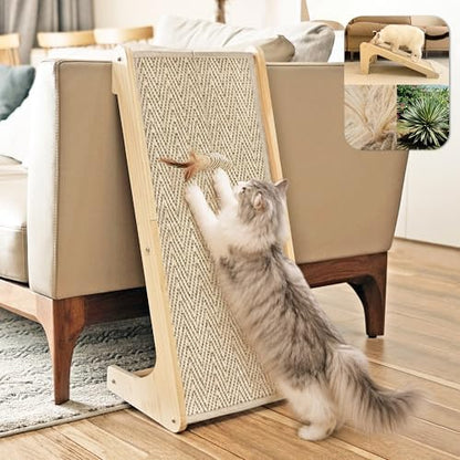 PETKARAY Cat Scratcher, Sisal Scratching Ramp, L Shape Cat Scratch Pad for Indoor Cats, Wall Furniture Protector Large Size by PETKARAY