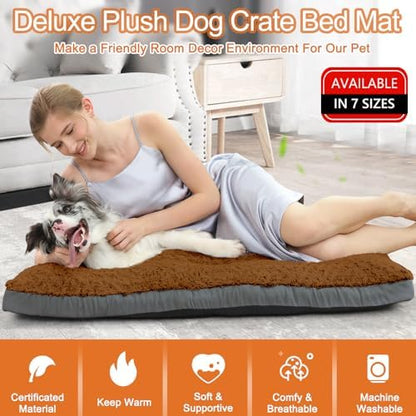 POCBLUE Deluxe Washable XXL Dog Bed for Large Dogs Dog Crate Mat 47 Inch Comfy Fluffy Kennel Pad Anti-Slip for Dogs Up to 110 lbs, 47" x 29", Brown - Image 2