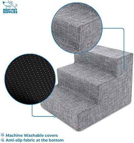 Best Pet Supplies Foam Pet Steps Cover for Small Dogs and Cats, Portable Ramp Stairs for Couch, Sofa, and High Bed Climbing (Cover Only) - Ash Gray Linen, 3-Step (Cover Only) - Image 3