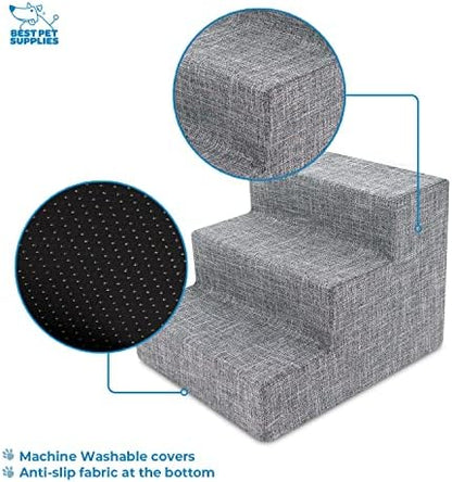 Best Pet Supplies Foam Pet Steps Cover for Small Dogs and Cats, Portable Ramp Stairs for Couch, Sofa, and High Bed Climbing (Cover Only) - Ash Gray Linen, 3-Step (Cover Only) - Image 3
