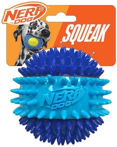 Nerf Dog 3.7in TPR 3-Part Spike Squeak Ball Dog Toy - Dark Blue/Light Blue by GramercyProductsInc