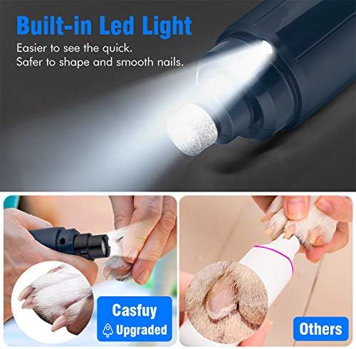 Casfuy Dog Nail Grinder with LED Light - Upgraded 2-Speed Electric Pet Nail Trimmer Powerful Painless Paws Grooming & Smoothing for Small Medium Large Dogs & Cats (Dark Blue) - Image 2