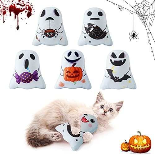 Catnip Toys Interactive Cat 5PCS Cats Chew Plush Ghost Toys & Pet Stuffed Nip Pillow & Kitten Best Kicker Toy Cute and Soft Teething Supplies for Moving Kitty Indoor by Dorakitten