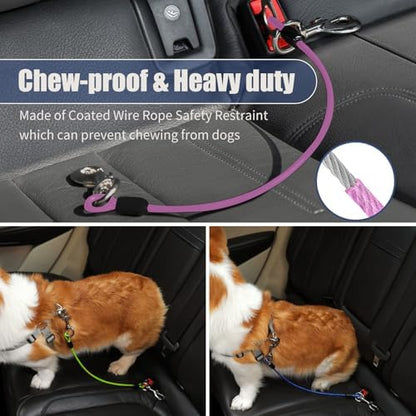 Dog Seat Belt Harness for Car,2pcs Dog Seatbelt of Coated Wire Leash Safety Restraint,No Chew Tether Cable Vehicle Dogs Accessories,Double Clips & Latch (Purple, 16 inch/40 CM) - Image 5