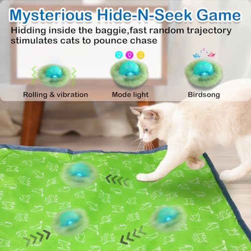 Waaiio Interactive Cat Toys for Indoor Cats,Automatic Moving Cat Ball in Pouch,Chirping Stimulation,Hide-n-Seek Chase Exercise Game,Motion Activate,Rechargeable Kitten Toys - Image 2