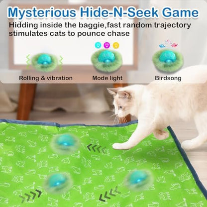Waaiio Interactive Cat Toys for Indoor Cats,Automatic Moving Cat Ball in Pouch,Chirping Stimulation,Hide-n-Seek Chase Exercise Game,Motion Activate,Rechargeable Kitten Toys - Image 2