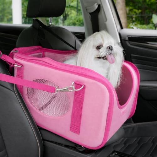 Center Console Dog Car Seat for Small Dogs & Cats Under 15 lbs, Pink by NORMON